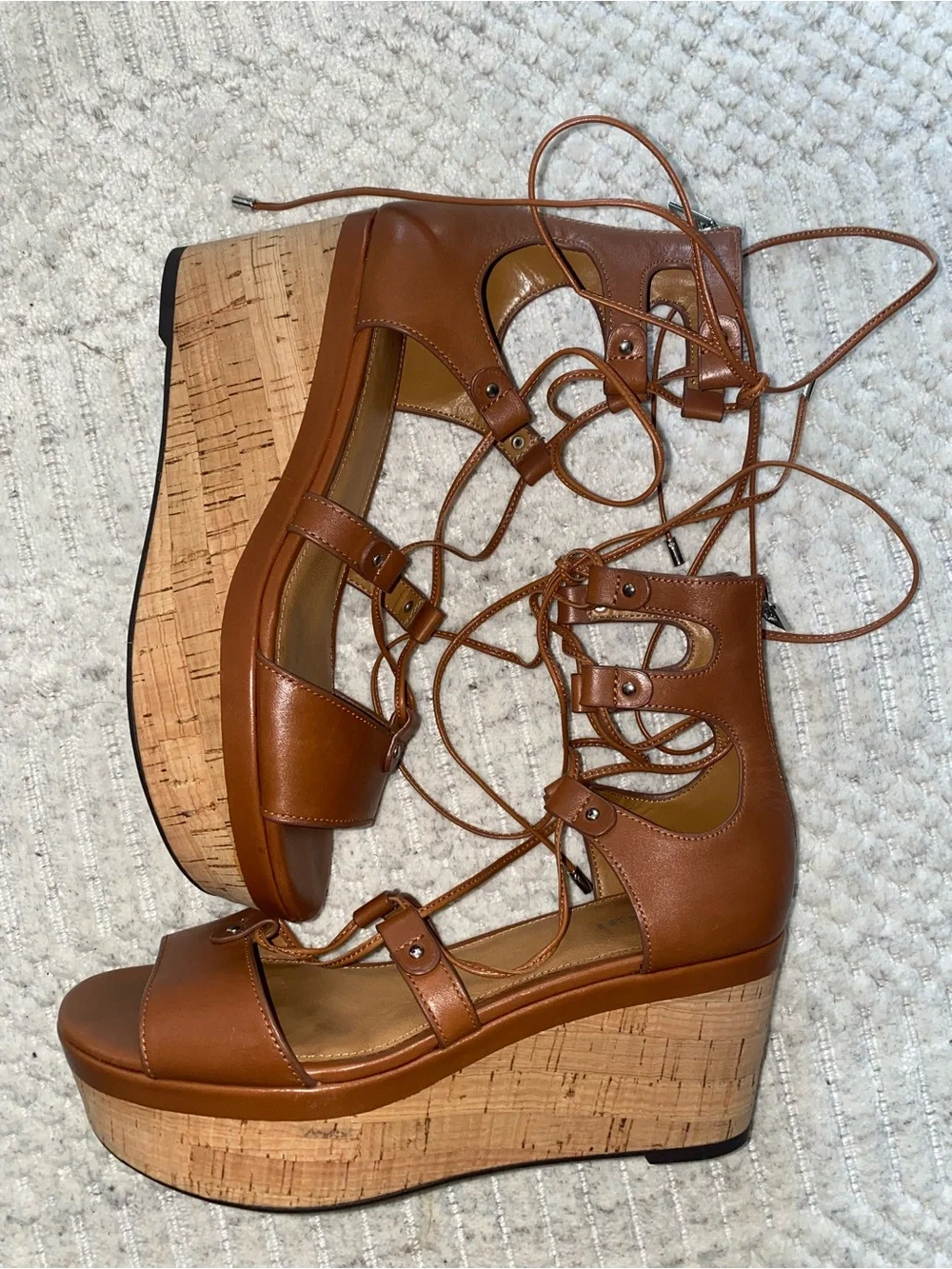 COACH Barkley Semi Matte Calf Lace-Up Wedge Sandal